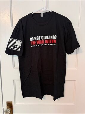 Next Level Apparel Black Tee with White & Red Awareness Text